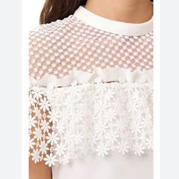 Self-Portrait Floral Frill Mini Dress White Sz 8 Romantic Feminine - Picture 4 of 15